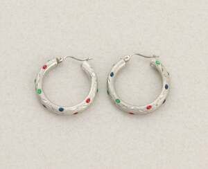 Sterling Silver Blue, Green, & Red Enamel Hoop Earrings 1" inch Hoops